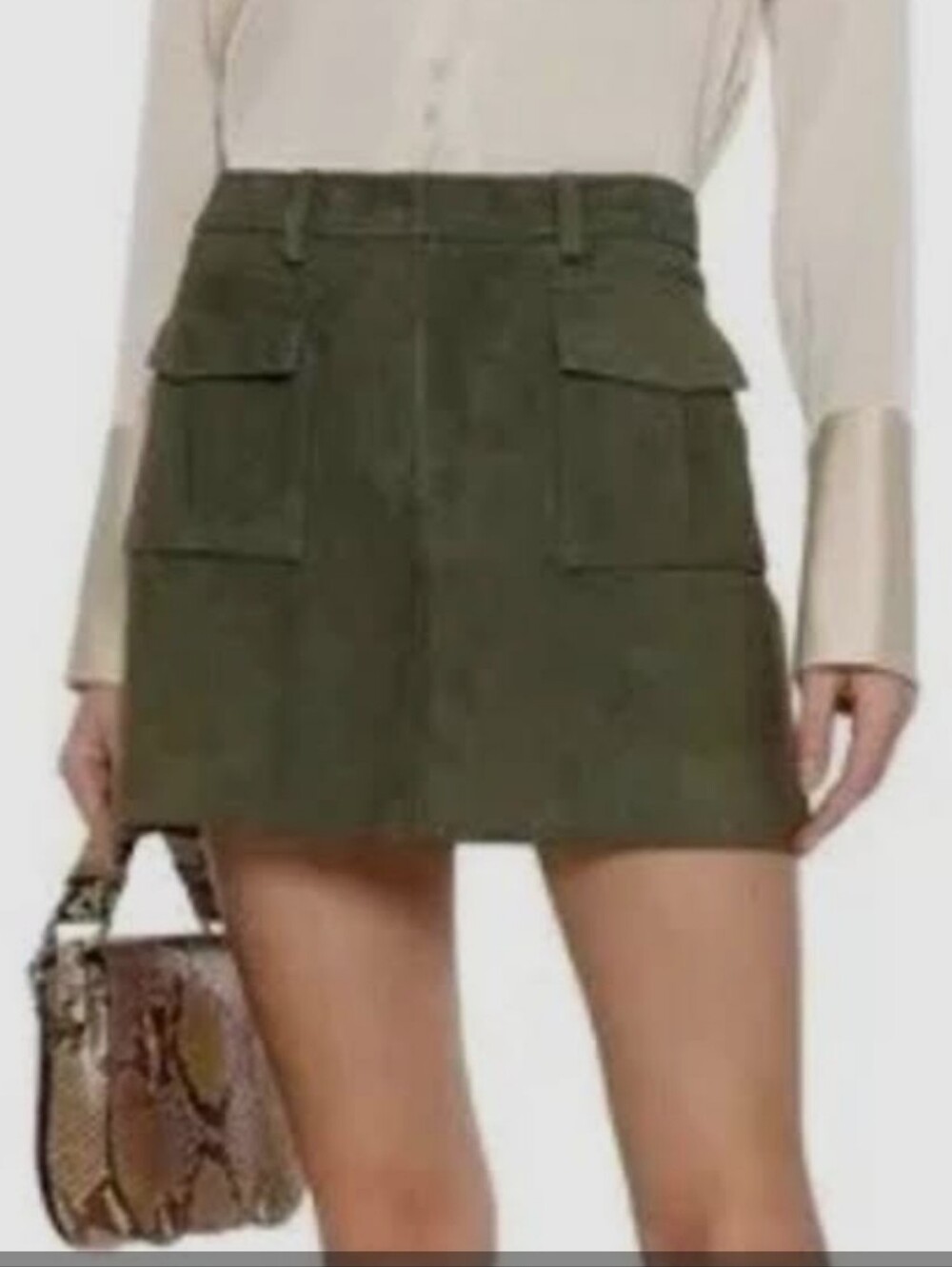 Theory Lupah  Suede Olive Green Cargo Pocket Mini Skirt Size 6